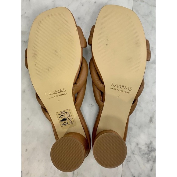 Kaanas Bekasi Sandals Sz 7 Coffee Knot Slip On Leather 2.75" Block Heel EUC - Picture 3 of 13